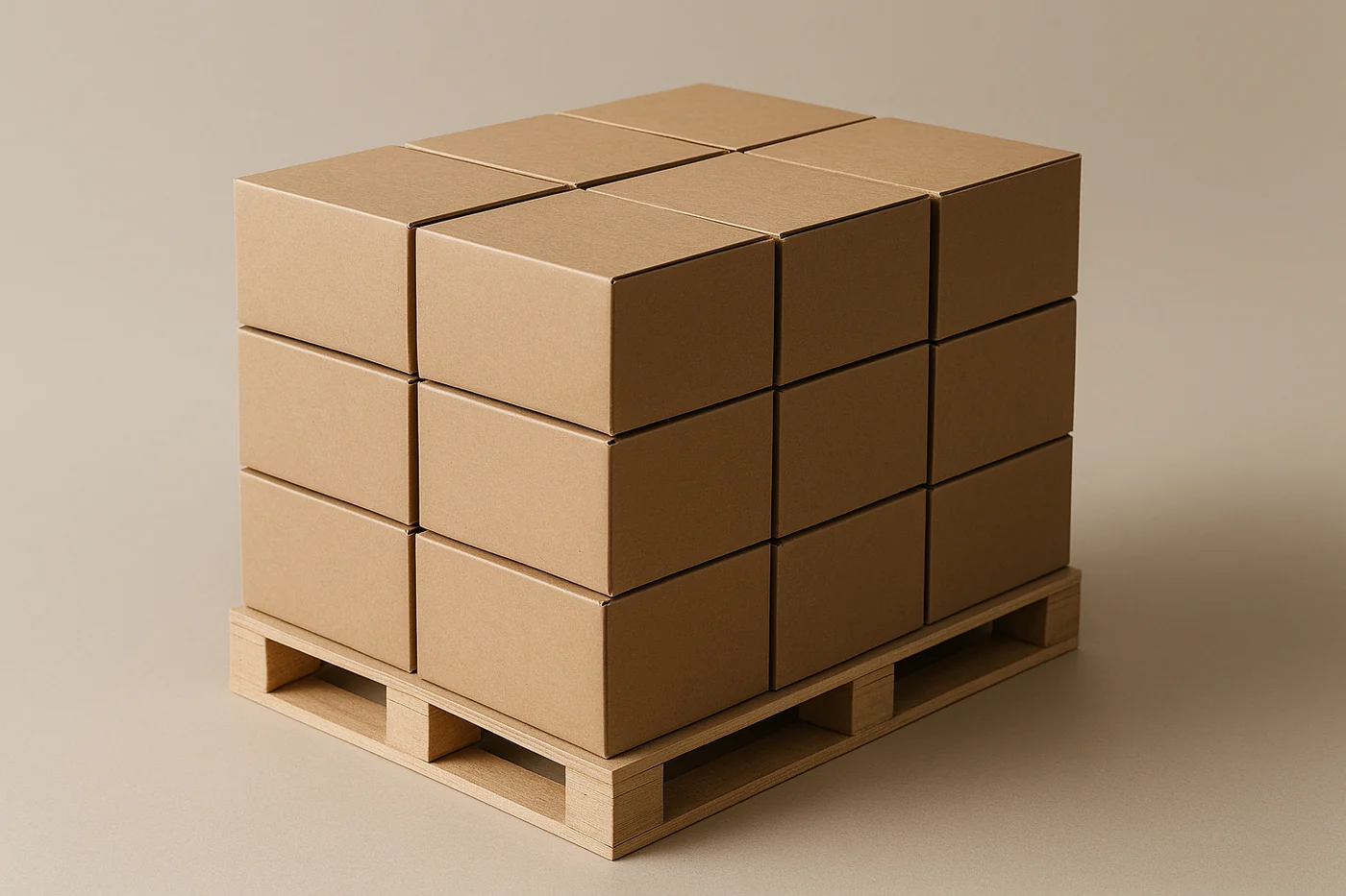 Plain corrugated shipping cases stacked on a pallet