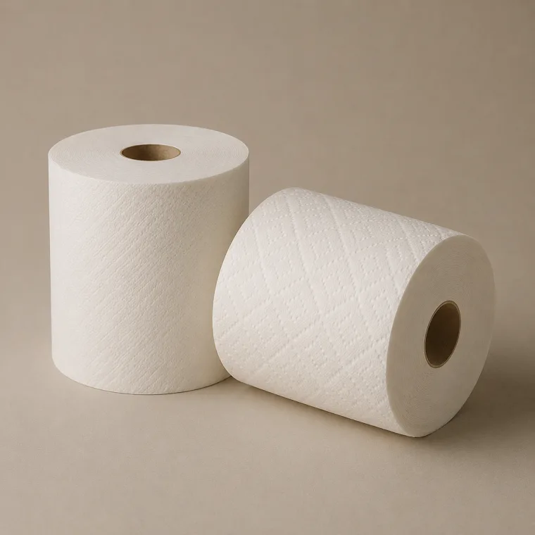 Two plain white mega roll kitchen towels